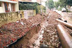 Passages to some of the houses have been dug to lay sewerage in Sector 35, Chandigarh