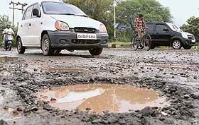 One of the many roads damaged by rain in Chandigarh