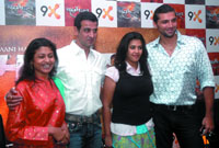 Creative director of Balaji Telefilms Ekta Kapoor with the star cast of serial ''Kahaani Hamaaray Mahaabhaarat Ki'' on channel 9X-- Ronit Roy, Chetan Hansraj and Jaya Bhattacharya-- address a press conference to announce the launch of the serial in Britain, in New Delhi on Saturday.