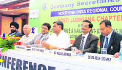 Local bodies, industries and commerce minister Manoranjan Kalia (second from left) at the 4th Punjab State Conference of Company Secretaries in Ludhiana on Saturday. 