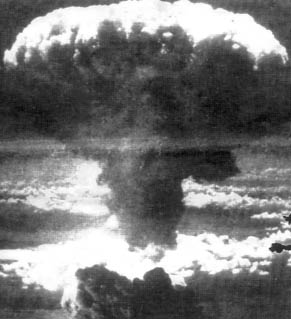 One of the first pictures of the atomic cloud over Nagasaki