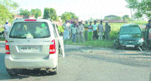 A head-on collision between two cars near Mand village in Jalandhar on Sunday left a person injured.