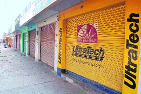 A view of closed shops in a Jammu market