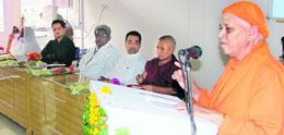 Religious leaders attend a conference organised by the Swami Vivekananda Study Circle to commemorate the Chicago address of Swami Vivekananda.