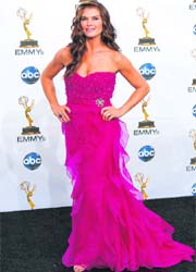 PRETTY PLUM: Actress Brooke Shields, star of Lipstick Jungle, is all fuschia and frills