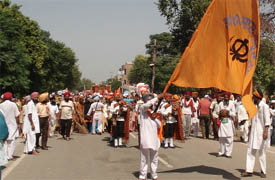 The religious procession being carried out on the concluding day of the Baba Sheikh Farid Aagman Purb in Faridkot on Tuesday.