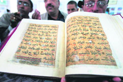 The oldest Koran manuscript on display at the first-ever exhibition of 35 rare manuscripts currently on in Srinagar.