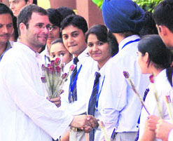 Congress general secretary Rahul Gandhi interacts with students of the DAV Institute of Engineering and Technology in Jalandhar on Wednesday.