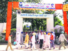 A view of the gate of government senior secondary school, Panjoli Kalan, Fatehgarh Sahib district, on Wednesday.