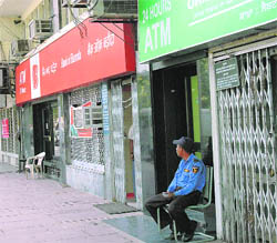 The Bank Square in Sector 17, Chandigarh, wears a deserted look on the second day of strike on Thursday.