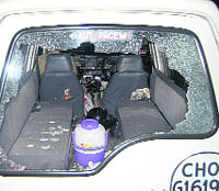 The damaged PCR van