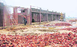 Work in progress on the Rohtak-Jhajjar-Rewari rail link in Machhroli village in Jhajjar district.