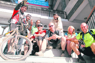 Bikers from around the world for the Hercules Mountain cycle race in Shimla on Thursday.