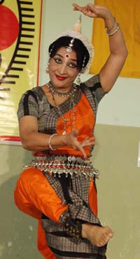 Padmashree Ranjana Gauhar performs Odissi at KMV College in Jalandhar on Thursday.
