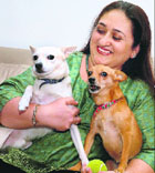 Seema Oberoi with Snowy and Litchi.