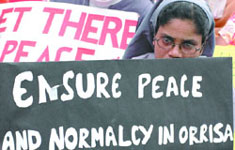 A nun protests the ongoing violence against Christians in Orissa and Karnataka, in New Delhi 