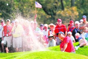 Golfer Anthony Kim (R) played a big role in helping team USA beat Europe 161/2-111/2 in the Ryder Cup