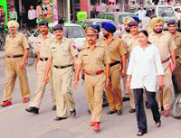 The police conducts a special search operation at the Sector 35 market in Chandigarh on Saturday.