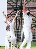 A match in progress during the 15th All-India J.P. Atray Memorial Cricket Tournament at Sector-16 Cricket Stadium in Chandigarh on Saturday.