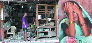 A shopkeeper stands in his shop, which got damaged in the blast that took place near the flower market at Mehrauli in South Delhi on Saturday. The grandmother of Santosh, the nine-year-old child who was killed in the blast, outside the Trauma Centre at the Safdarjung Hospital in New Delhi