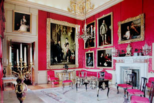 The Red Drawing Room is adorned with exquisite porcelain, tapestries, portraits and Boulle furniture