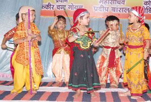 Children presenting group dance at a function organised by Aggarwal Sabha in Abohar. 