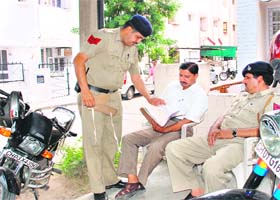 Police personnel outside a house in Sector 20 where the German woman was staying