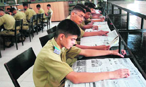 Students at the library in Sainik School Kunjpura, Karnal.