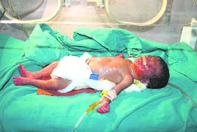 A newborn girl, who was abandoned by a man claiming to be her father, at the PGIMS in Rohtak