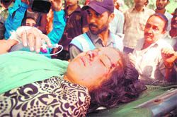 One of the injured being shifted to the Government Medical College and Hospital in Jammu