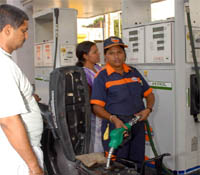 Anju Arora filling fuel at a petrol pump in Bathinda.