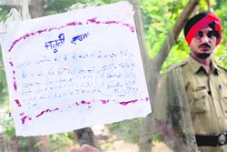 A suicide note of commando Varinder who allegedly committed suicide in Mohali 