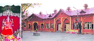 The idol of Shri Tripur Bala Sundri and campus of the main temple at Trilokpur in Sirmour