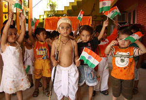 Tiny-tots of Kids Care School in Bathinda enthusiastically took part in a function organised on the eve of Gandhi Jayanti on the school premises on Wednesday. Holding tri-colour in their hands, the children danced to the tunes of patriotic songs and participated in the parade. They took part in the rhyme recitation competition held to mark the occasion.