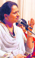 Dolly Guleria performs for senior citizens during a function organised at Bhargava Auditorium in Sector 12, Chandigarh, on Wednesday.