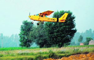An aircraft takes off from Naval Flying Club in Karnal.