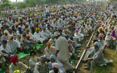 Farmers block the Moga-Ludhiana rail line at Ajitwal in Moga.