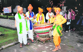 Folk artistes perform at the 3rd Heritage Festival at Pinjore on Saturday.