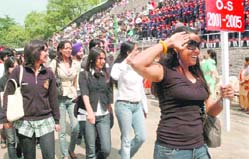 Old Sanawarians (2001-2005) take part in the march past during the 161st Lawrence School Founders Day on its premises in Sanawar 