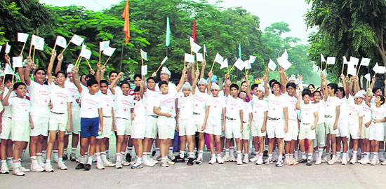 Students of Sat Paul Mittal School, Dugri, Ludhiana, during the ‘Run for Fun’ in Ludhiana.