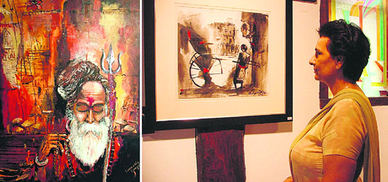 Ranjeet Grewal looks at the collection of her paintings at the Aafreen Art Gallery in Ludhiana.