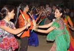 Members of the Gujarati Welfare Society performing dandiya at Moti Ram Kanya Mahavidyalaya in Bathinda