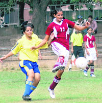 A match of the Panjab University Inter-College Football (women) Championship in progress on the Panjab University campus.