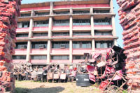 The chairs taken out from the dumping ground in front of the department of mathematics at Panjab University where the proposed examination centre is to be constructed.