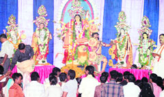 Durga Ashtmi being celebrated at a temple in Ludhiana on Tuesday.