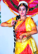 An artiste performs kuchipudi on the occasion of Vijayadashmi at Sri Venkatheshwra Swamy Temple, Sector 12-A, Panchkula, on Thursday.