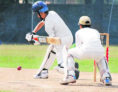 A batsman tries to hit a shot during a match between DPAC Academy and GNPS Academy on Thursday.