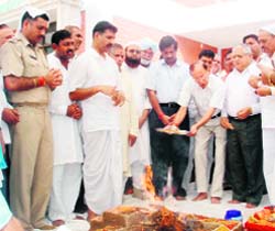 Havan yajna in progress at the city police station in Sirsa
