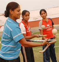 Sportspersons from Amritsar practice ahead of the three-day Punjab State Games for Women that begins today at the Sports Stadium, Bathinda.