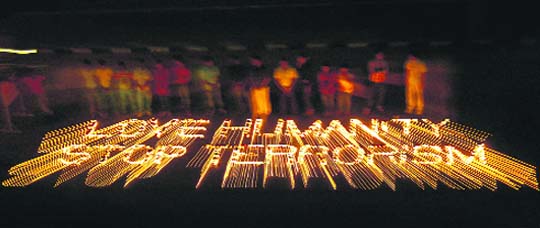 Members of the Youth Sankalp Foundation, an NGO, on Friday paid a tribute to the people killed in the recent bomb blasts across the country. The special tribute was paid by lighting 1,100 candles reading ‘Love Humanity, Stop Terrorism’ on the Panjab University campus